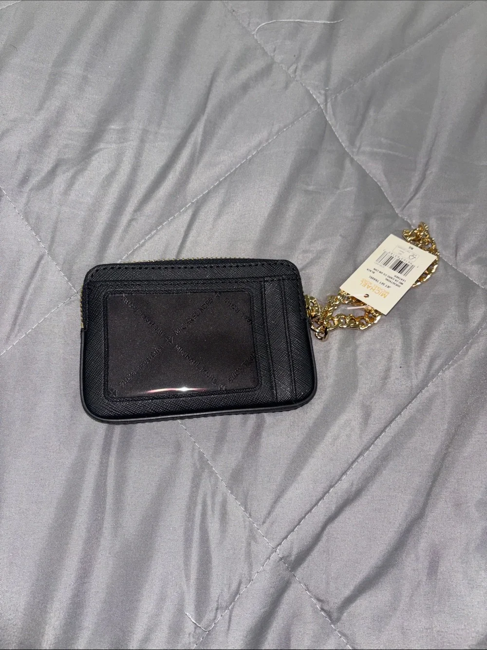 Michael Kors Black Saffiano Leather Chain Wristlet with Gold Hardware